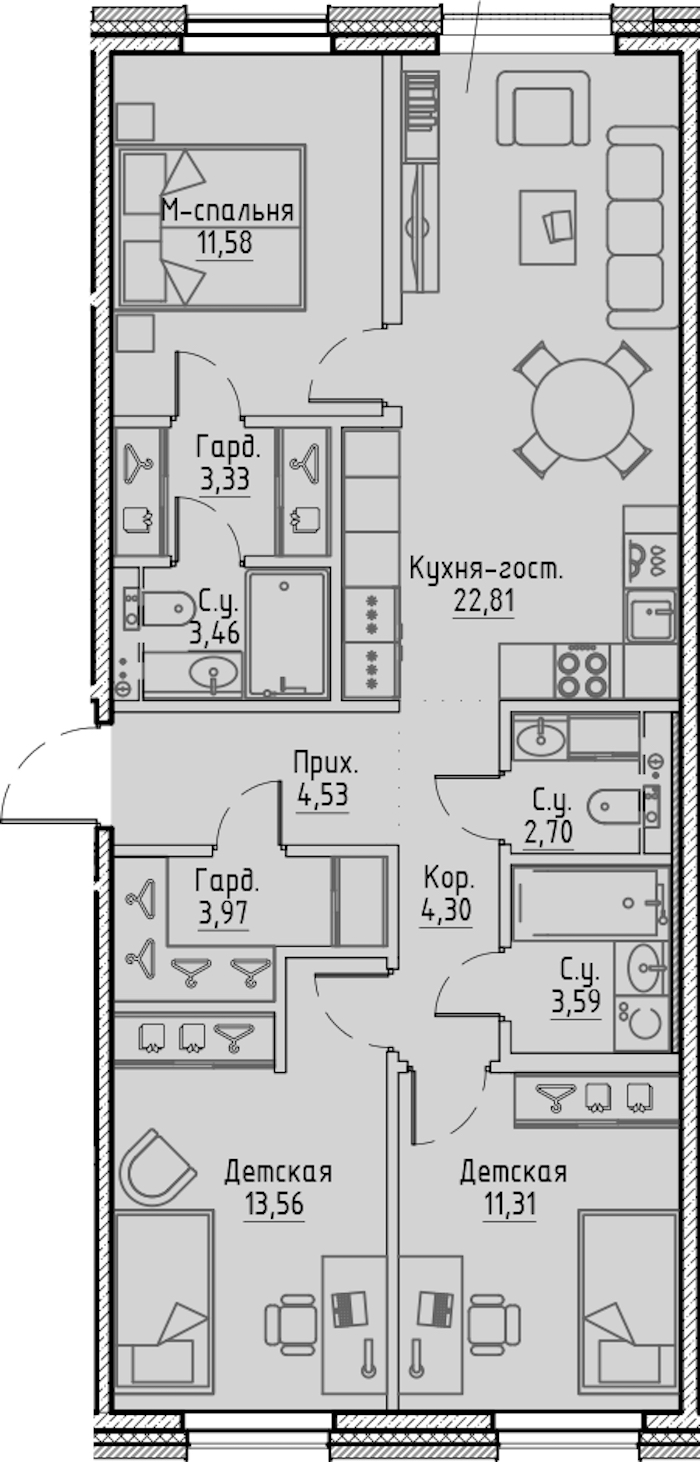 3-комнатная квартира 85.14 м², 2/7 эт., ЖК «LEGENDA Сампсониевский 32»
